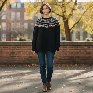 J. Jill Black Sweater with Colorful Yoke
